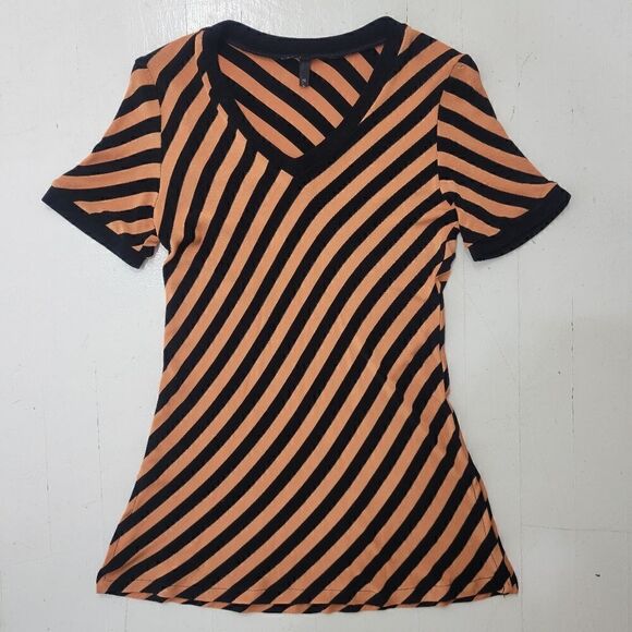 Jay'Z Peach & Black Knit Diagonal Stripes Short Sleeve Tee Too - Picture 6 of 8